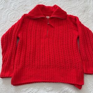 Aerie Red Quarter Zip Sweater Oversized
